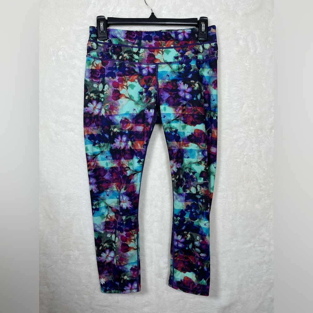 Athleta Cropped Leggings Size Small Multi Color Floral Fade Sonar Athletic Wear